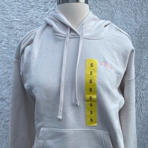 Women Fila white Sand hoodie sweater with front kangaroo pocket-Size Small -NWT
